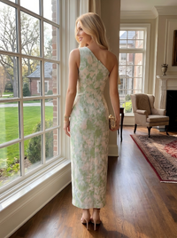 Jacquard Sheath One Shoulder Pleated Formal Dresses