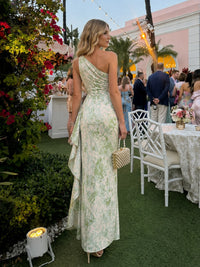 Jacquard Sheath One Shoulder Formal Dresses with Ruffles