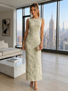 Jacquard Sheath Boat Neck  Formal Dresses with Slit