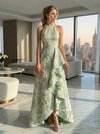 Jacquard High Low Halter Formal Dresses with Ruffles