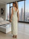 Jacquard Sheath Boat Neck  Formal Dresses with Side Slit