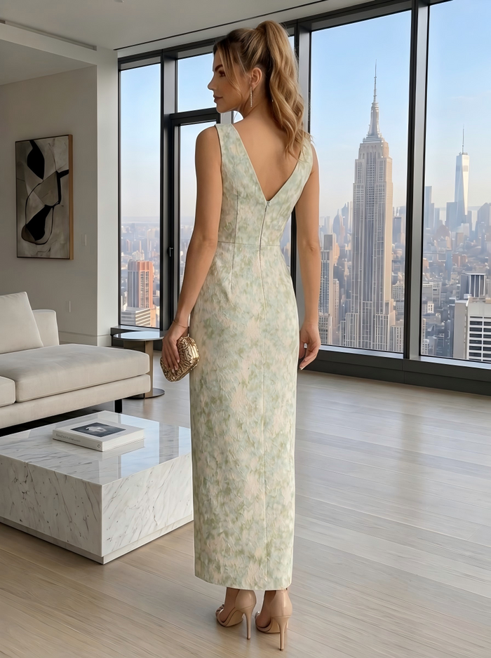 Jacquard Sheath Boat Neck  Formal Dresses with Side Slit