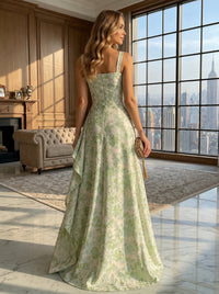Jacquard A-Line Square Neck Formal Dresses with Ruffles