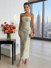 Jacquard Sheath Strapless Cocktail Dresses with Slit