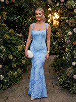 Tulle Mermaid Spaghetti Straps Evening Dresses with Floral Embroidery