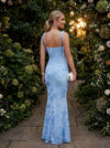 Tulle Mermaid Spaghetti Straps Evening Dresses with Floral Embroidery