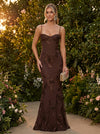 Tulle Mermaid Spaghetti Straps Evening Dresses with Floral Embroidery