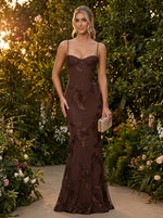 Tulle Mermaid Spaghetti Straps Evening Dresses with Floral Embroidery