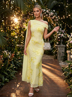 Tulle Sheath One Shoulder Evening Dresses with Floral Embroidery