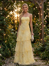 Tulle A-Line Spaghetti Straps Evening Dresses with Floral Embroidery