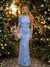 Tulle Sheath One Shoulder Evening Dresses with Floral Embroidery