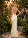 Tulle Mermaid Halter Evening Dresses with Floral Embroidery