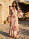 Chiffon A-Line V Neck Floral Print Formal Dresses