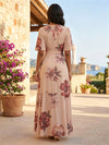 Chiffon A-Line V Neck Floral Print Formal Dresses