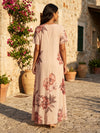Chiffon A-Line V Neck Floral Print Formal Dresses