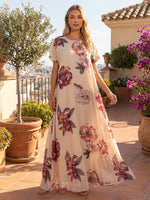 Chiffon A-Line Crew Neck Floral Print Formal Dresses