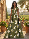 Satin A-Line V Neck Floral Print Mother of the Bride Dresses