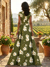 Satin A-Line V Neck Floral Print Mother of the Bride Dresses