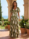 Satin A-Line V Neck Floral Print Mother of the Bride Dresses
