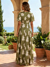 Satin A-Line V Neck Floral Print Mother of the Bride Dresses