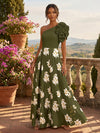 Satin A-Line One Shoulder Floral Print Mother of the Bride Dresses