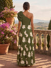 Satin A-Line One Shoulder Floral Print Mother of the Bride Dresses