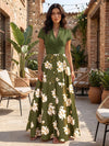 Satin A-Line V Neck Floral Print Mother of the Bride Dresses