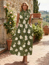 Satin A-Line High Neck Floral Print Cocktail Dresses