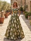 Satin A-Line Off the Shoulder Floral Print Mother of the Bride Dresses