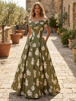 Satin A-Line Off the Shoulder Floral Print Mother of the Bride Dresses