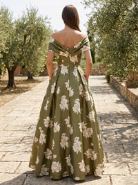 Satin A-Line Off the Shoulder Floral Print Mother of the Bride Dresses