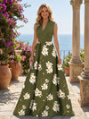 Satin A-Line V Neck Floral Print Mother of the Bride Dresses