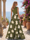 Satin A-Line V Neck Floral Print Mother of the Bride Dresses