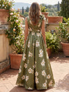 Satin A-Line V Neck Floral Print Mother of the Bride Dresses