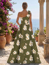 Satin A-Line One Shoulder Floral Print Mother of the Bride Dresses