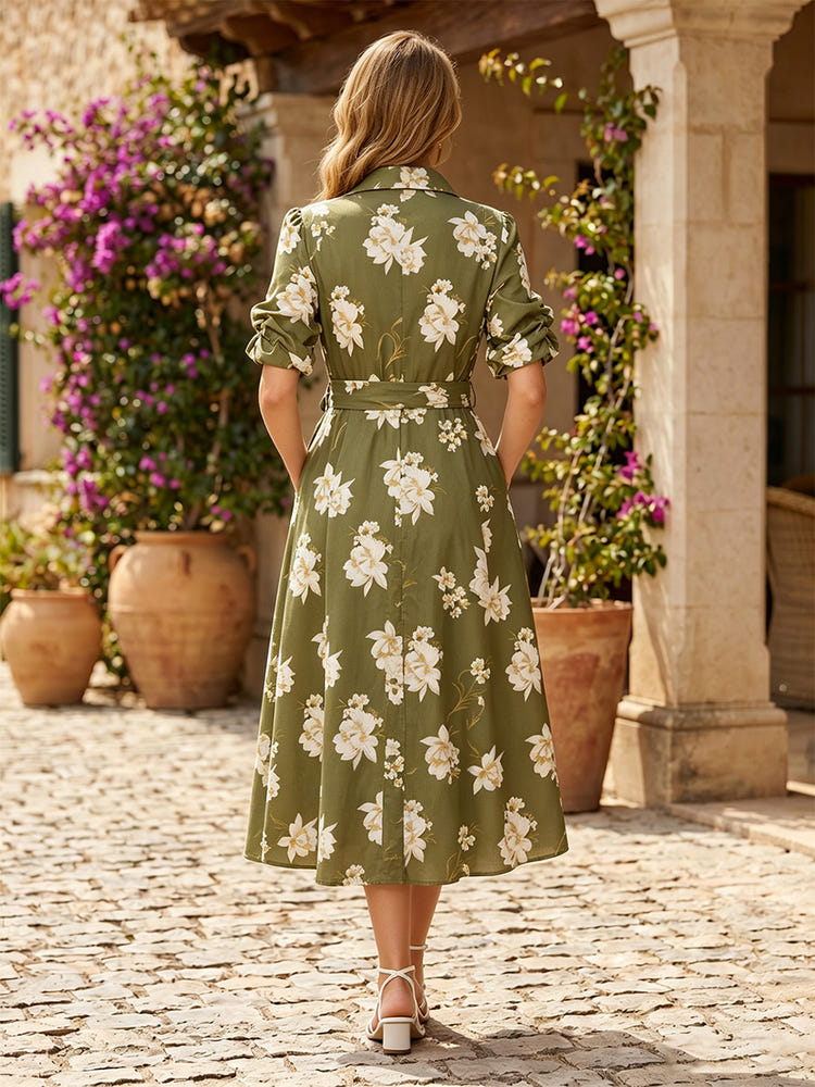 A-Line Satin High Neck Floral Printed Mother of the Bride Dresses with Sleeves