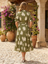 A-Line Satin High Neck Floral Printed Mother of the Bride Dresses with Sleeves