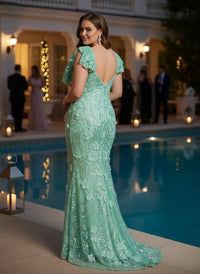 Tulle Mermaid One Shoulder Plus Size Dresses with Sequin Embroidery
