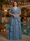 Chiffon A-Line V Neck Plus Size Dresses with Ruffles