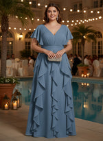 Chiffon A-Line V Neck Plus Size Dresses with Ruffles