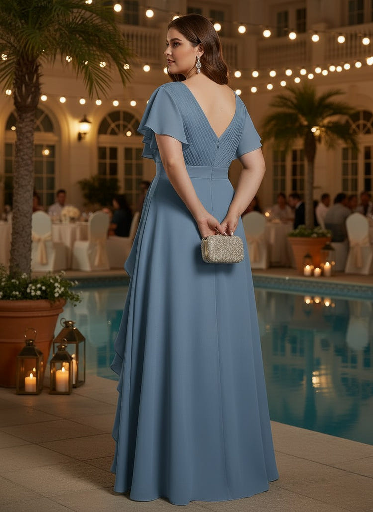 Chiffon A-Line V Neck Plus Size Dresses with Ruffles