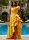 Satin High Low One Shoulder Plus Size Dresses with 3D Flowers