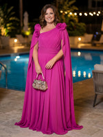 Chiffon A-Line Asymmetric Neck Plus Size Dresses with 3D Flowers