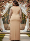 Satin Mermaid Crew Neck Plus Size Dresses with Lace Applique