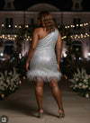 Sequin Bodycon One Shoulder Plus Size Dresses with Feather