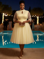 Tulle A-Line High Neck Beaded Plus Size Dresses