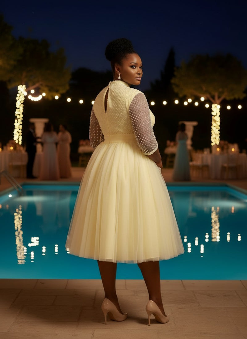 Tulle A-Line High Neck Beaded Plus Size Dresses – Gracins