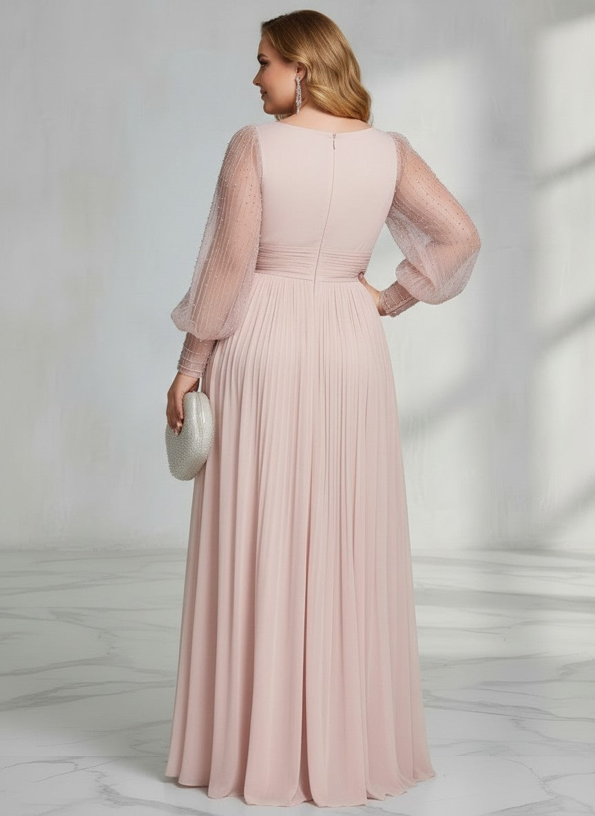 Chiffon A-Line Sweetheart Beaded Plus Size Dresses