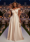 Satin A-Line Off the Shoulder Plus Size Dresses with 3D Flowers