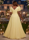 Chiffon A-Line V Neck Plus Size Dresses with Ruffles